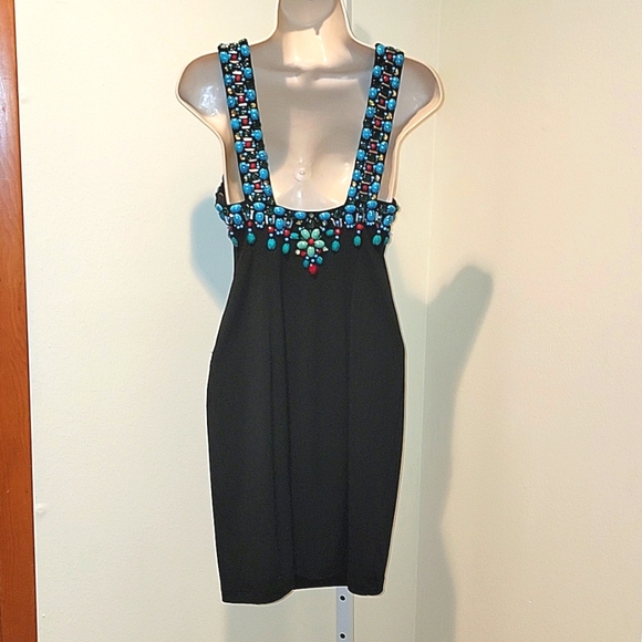 MUSE EXCLUSIVELY FOR BOSTON PROPER SLEEVELESS DRESS W/ TURQUOISE & RED BEADS - Picture 3 of 6